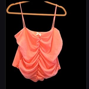 Vintage Y2K Top L Bow Cropped Sleeveless Pink Ruched Shimmery Tank Square Neck